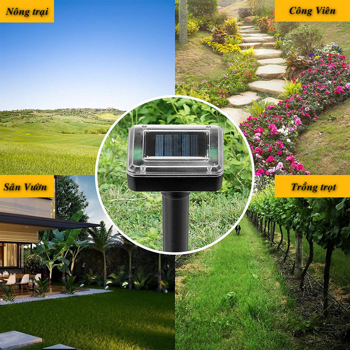 Bộ 2 LED SOLAR REPELLER Siêu Âm Đuổi Chuột, Rắn, Côn Trùng - Home and Garden