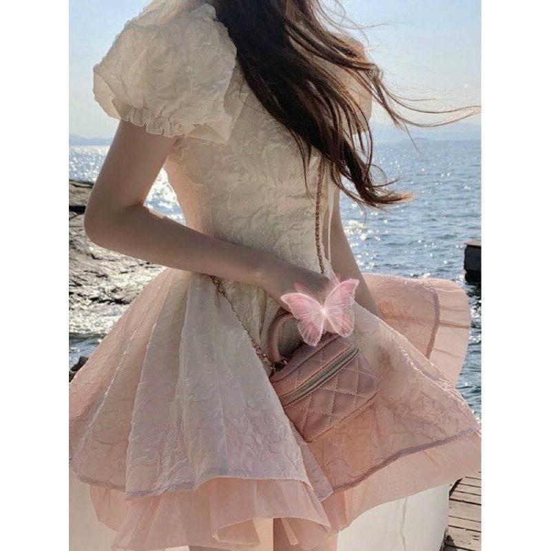 ĐẦM GẤM LOANG PHỐI TƠ CỔ BÈO CỘT NƠ XINH XẮN ĐÁNG YÊU