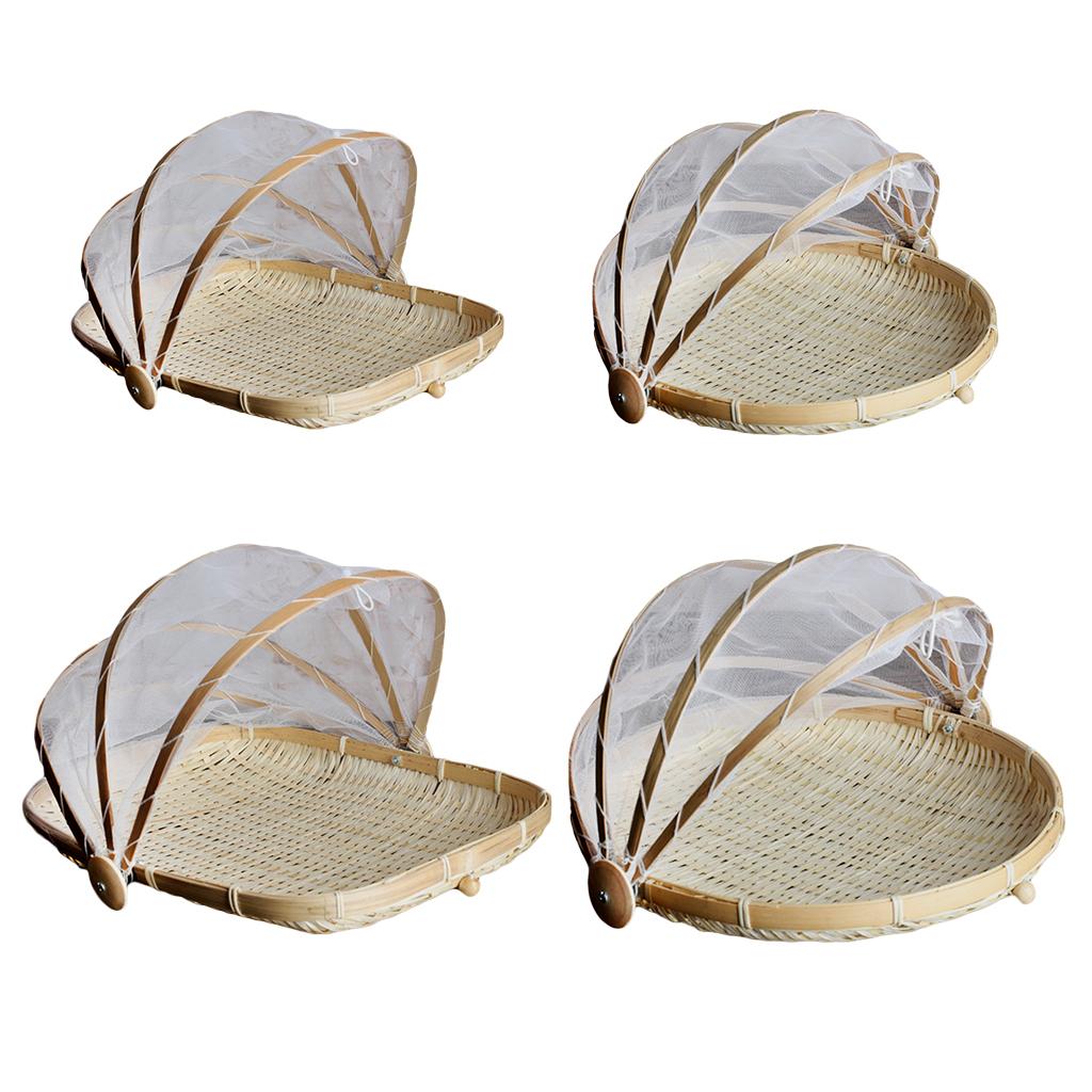 Bamboo Tent Basket Serving Food Outdoor Picnic Pop Mesh Screen Net Cover S1