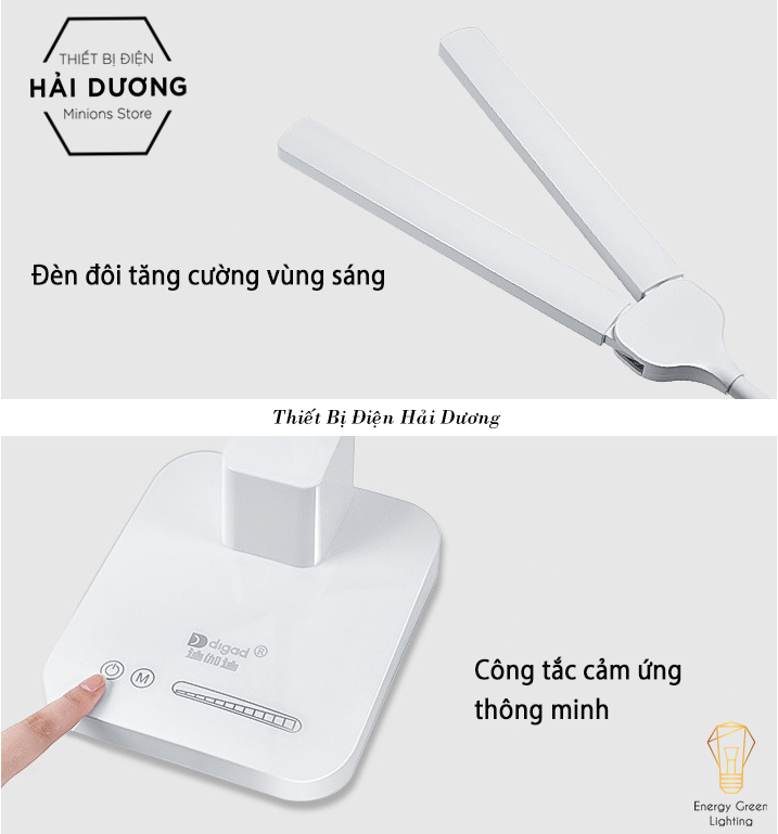 Đèn Bàn LED 2 Đầu Chiếu Sáng DB-1928 - 3 Chế Độ Ánh Sáng - Xoay 180 Độ Thay Đổi Góc Chiếu Sáng Linh Hoạt - Có Video