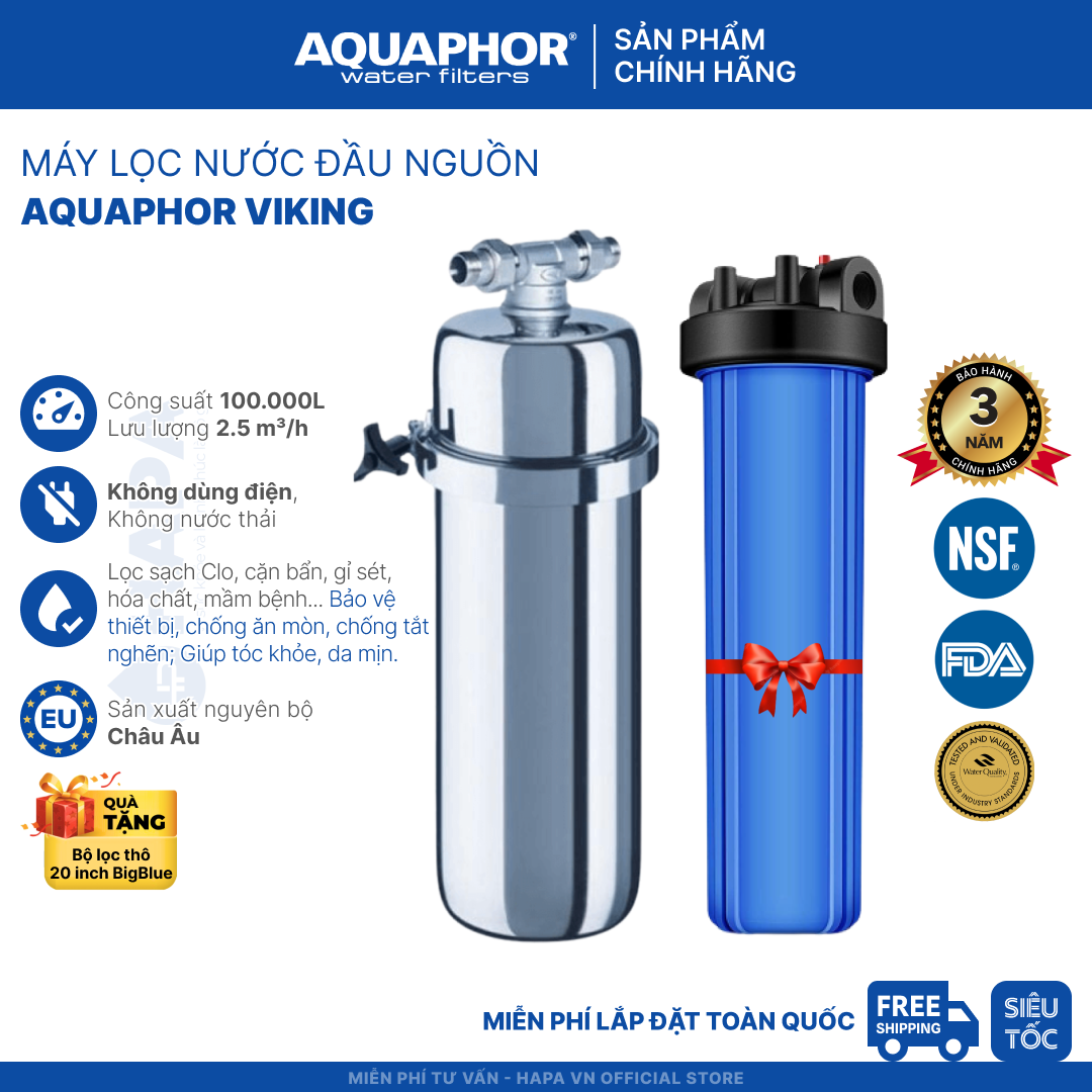 Máy Lọc Nước Đầu Nguồn AQUAPHOR VIKING Lọc Tổng Sinh Hoạt Cho Căn Hộ, Chung Cư, Nhà Phố - Hàng Chính Hãng, Nhập Khẩu Châu Âu