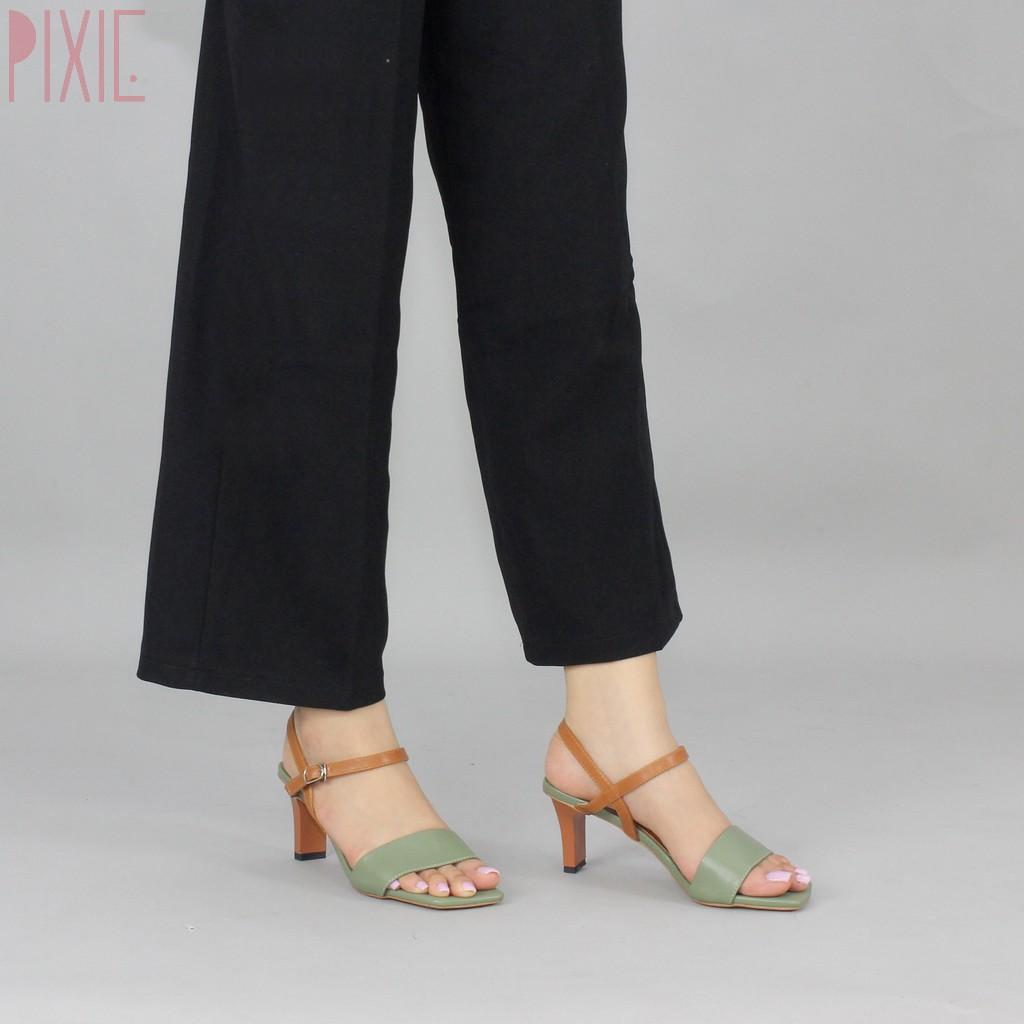 Giày Sandal Cao Gót 6cm Quai Bản To Mix 2 Màu Pixie X484