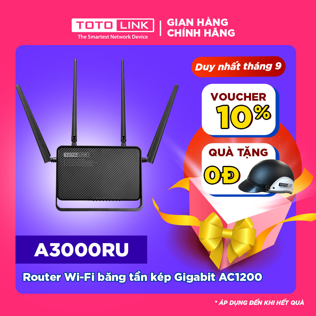 Router Wi-Fi băng tần kép Gigabit AC1200 - A3000RU - TOTOLINK HÀNG CHÍNH HÃNG