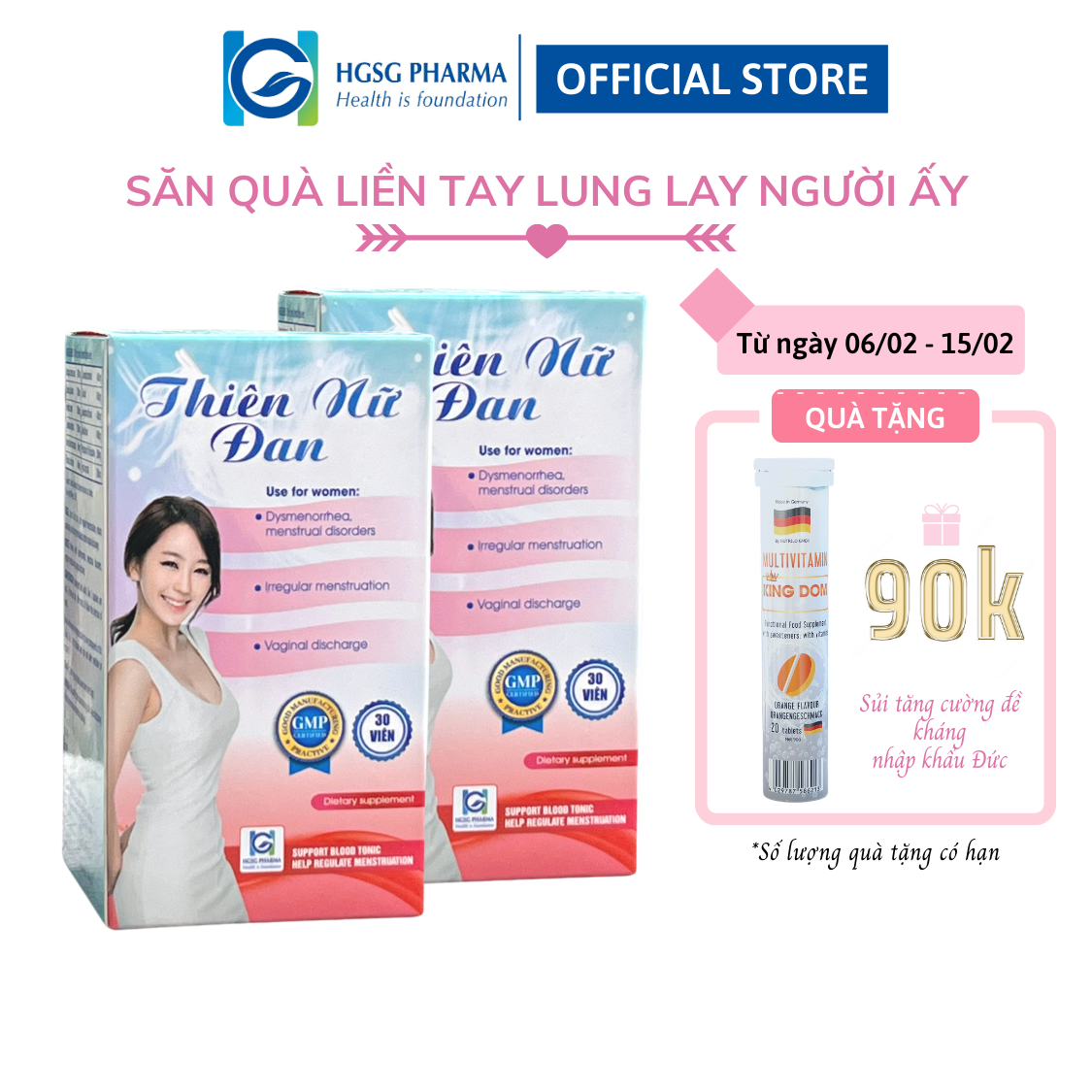 Bộ 2 hộp hỗ trợ điều hoà nội tiết HGSG pharma THIÊN NỮ ĐAN