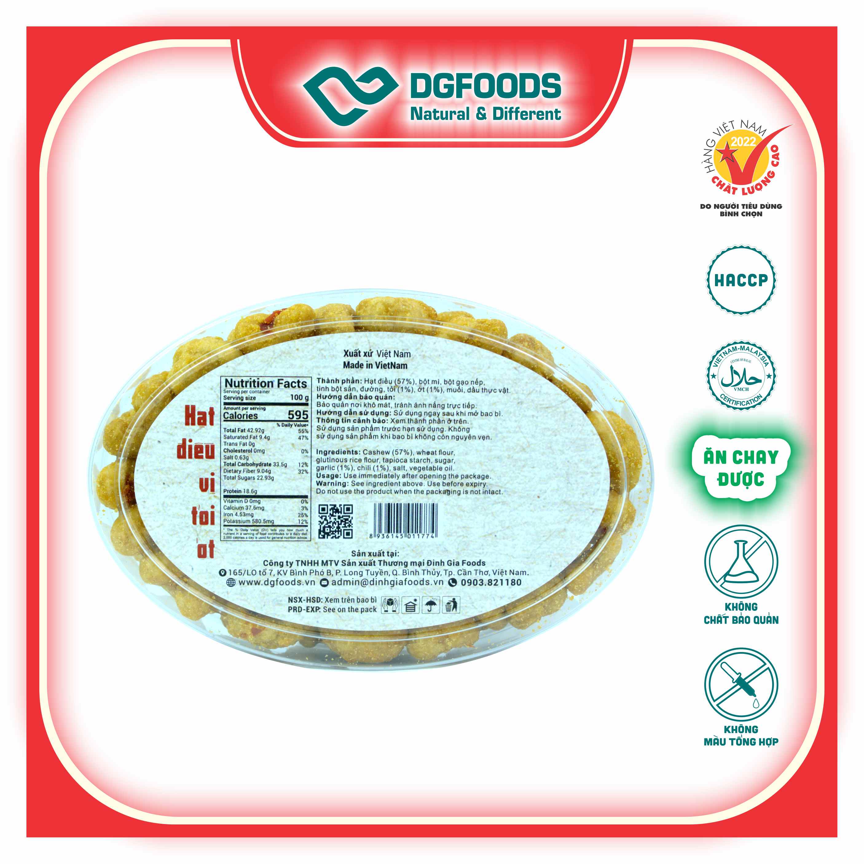 Hạt điều vị tỏi ớt 160g DGfoods/Chili & garlic coated cashew/ HVNCLC,HACCP,HALAL,hạt điều bình phước,đặc sản Cần Thơ