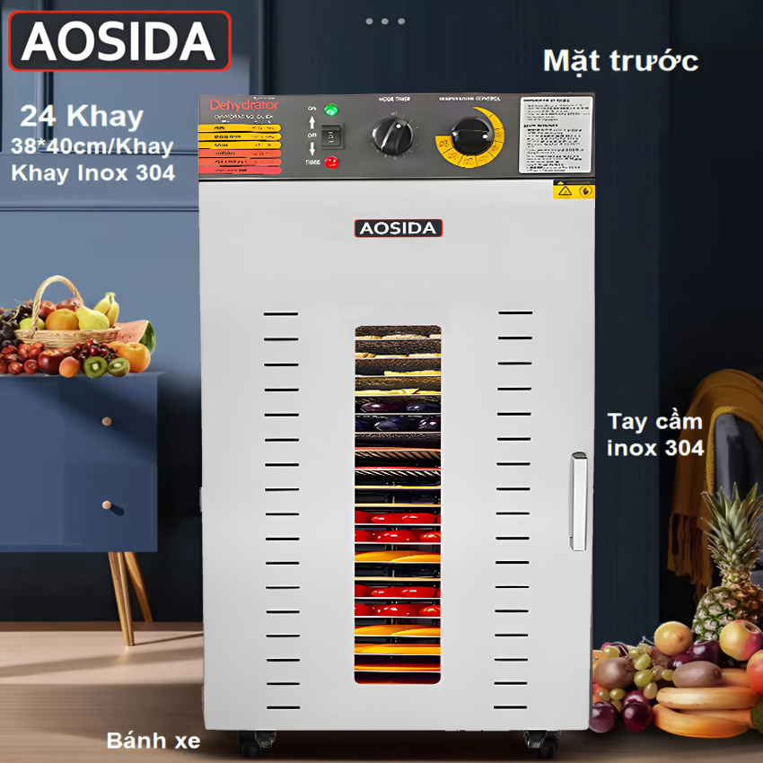 Máy sấy thực phẩm công nghiệp thương hiệu cao cấp AOSIDA SS-24H 24 khay - Dung tích 215L - Hàng Chính Hãng