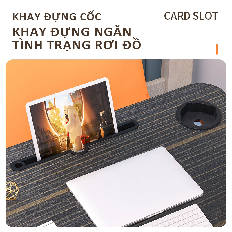 Bàn Học Gấp Gọn Thông Minh Có Khe Cắm Máy Tính Bảng Điện thoại, Khay Để Cốc Tiện Lợi Kích Thước 60x40x28cm