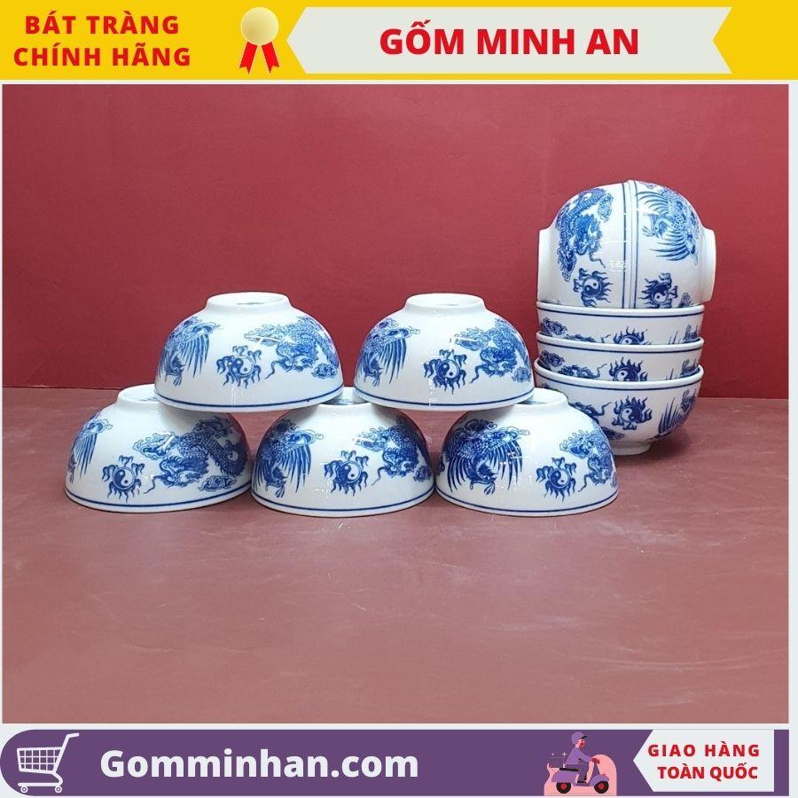 Bát Cơm Thờ Bát Thờ Sứ Men Trắng Vẽ Rồng Cao Cấp- Gốm Sứ Bát Tràng- Gốm Minh An