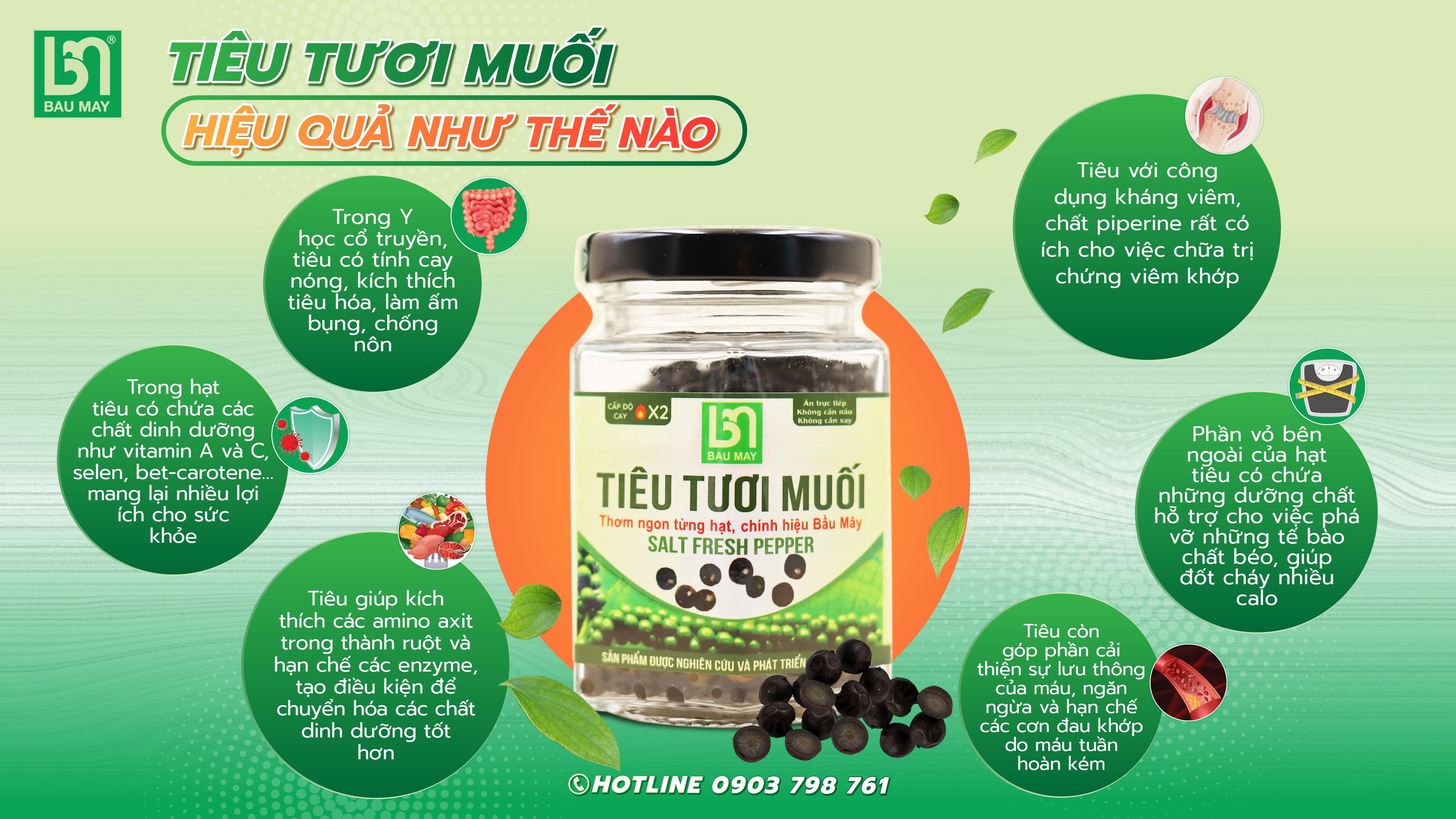 Tiêu tươi muối Organic Bầu Mây 50g - Giúp kích thích vị giác, giúp ăn ngon miệng hơn, cải thiện chức năng của hệ tiêu hoá
