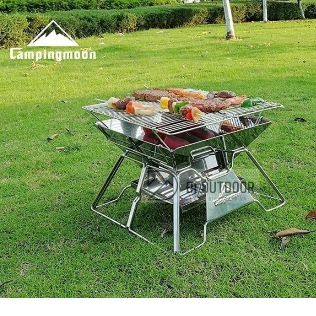 Bếp nướng inox cắm trại Campingmoon MT2 du lịch than nướng có túi kèm theo xếp gọn vệ sinh dễ dàng A249