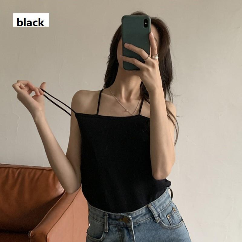 Áo Hai Dây Dệt Kim Một Màu Trơn Nữ Tính Phong Cách Hàn Quốc