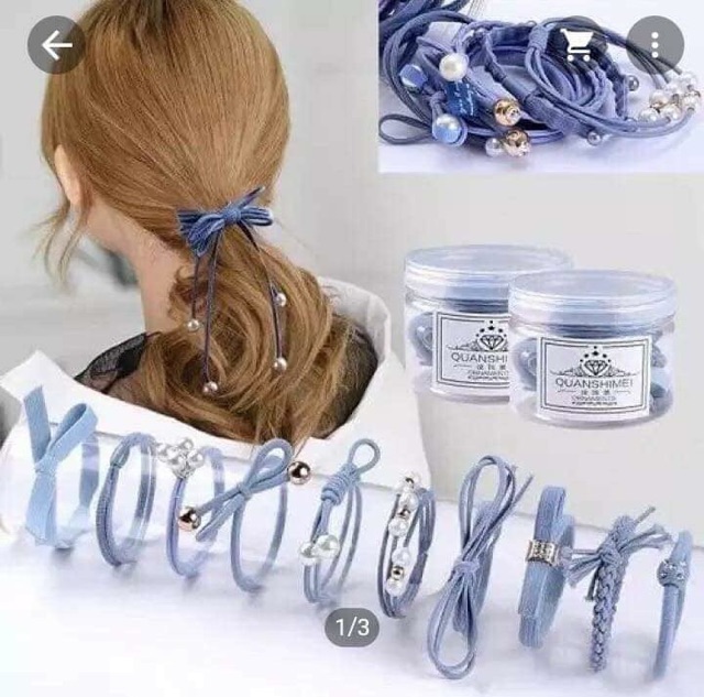 Hộp 12 dây cột tóc Hàn Quốc siêu đẹp siêu bền (giao màu ngẫu nhiên)