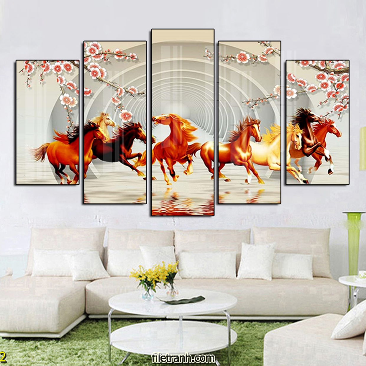 Tranh Bộ 5 Bức Canvas Giá Rẻ - Tranh Bát Mã Truy Phong Dũng Mãnh