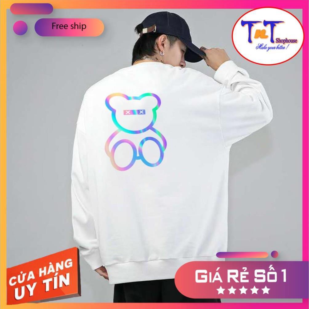 AS85 Áo Sweater Gấu XX Phản Quang Áo Nỉ Dài Tay Unisex Nam Nữ Freesize thời trang, cá tính năng động