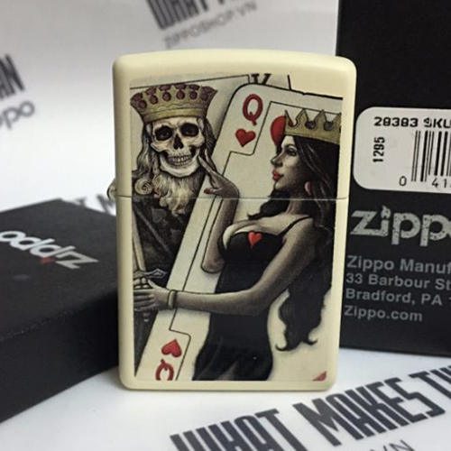 Bật Lửa Zippo 29393 Skull King Queen Beauty Cream Matte