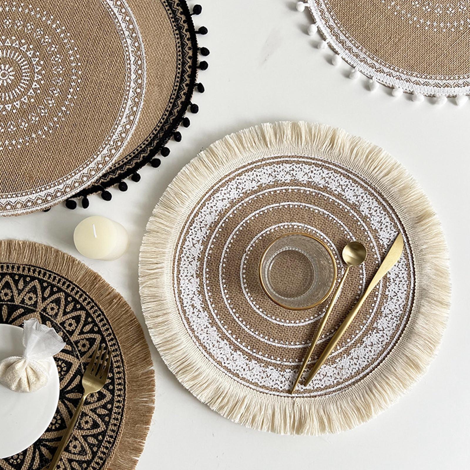 Placemats for Dining Table, Heat Resistant Stain Resistant Non-Slip Boho Style Woven Placemats, Durable Cotton Linen Place Mats Table Mats