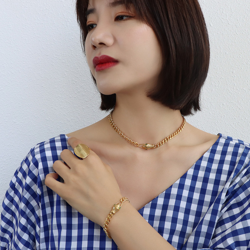 Bộ Trang Sức Nữ Lắc Tay Và Dây Chuyền Titan Không Rỉ Dây Xích Đầu Rắn TT 4108