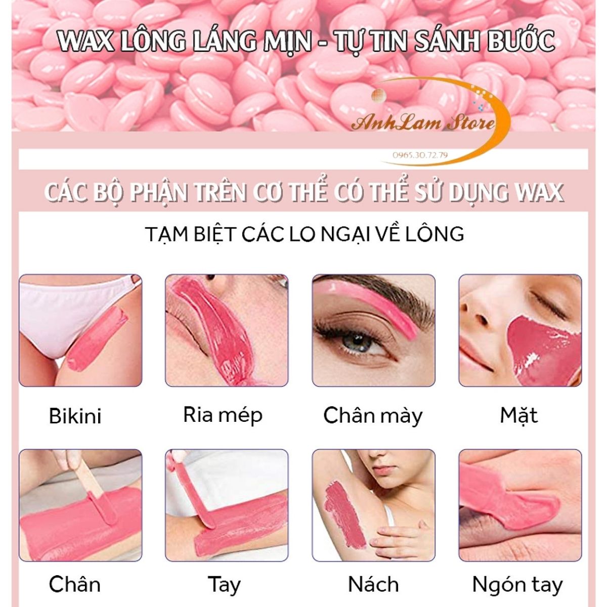 [300g] SÁP WAX TẨY LÔNG NÓNG CAO CẤP ANHLAM Giúp Da Láng Mịn, An Toàn, Lành Tính, Không Đau - Phù hợp mọi loại da, Hiệu quả wax tẩy lông nách, wax tẩy lông vùng kín, bikini, wax lông tại nhà, tẩy da chết - Tặng que gỗ chà sáp