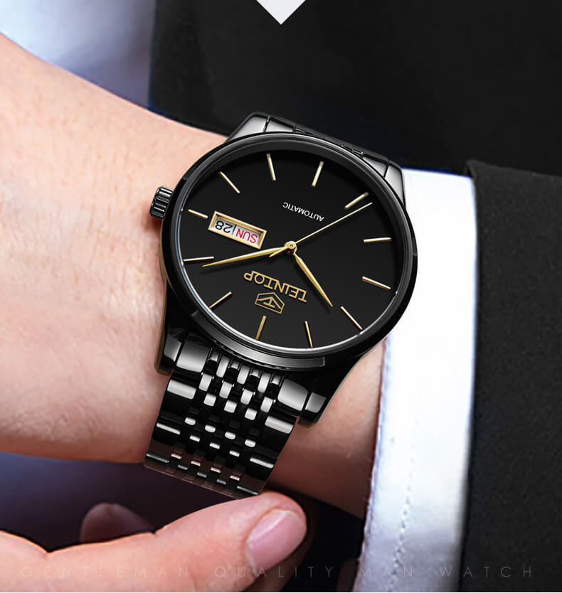 Đồng hồ nam chính hãng Teintop T7834-3 Fullbox, Kính sapphire ,chống xước,chống nước,mặt đen dây kim loại đen ,thép không gỉ 316L, máy cơ (Automatic), Mới 100%,Bảo hành 12 tháng,thiết kế đơn giản,sang trọng và lịch lãm