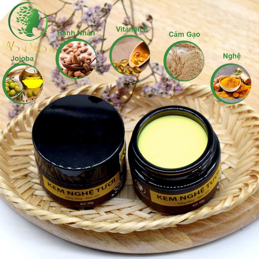 Bộ dưỡng trắng da mặt Wonmom ( 1 kem nghệ tươi 50g + 1 scrub nghệ tẩy mặt 70g)