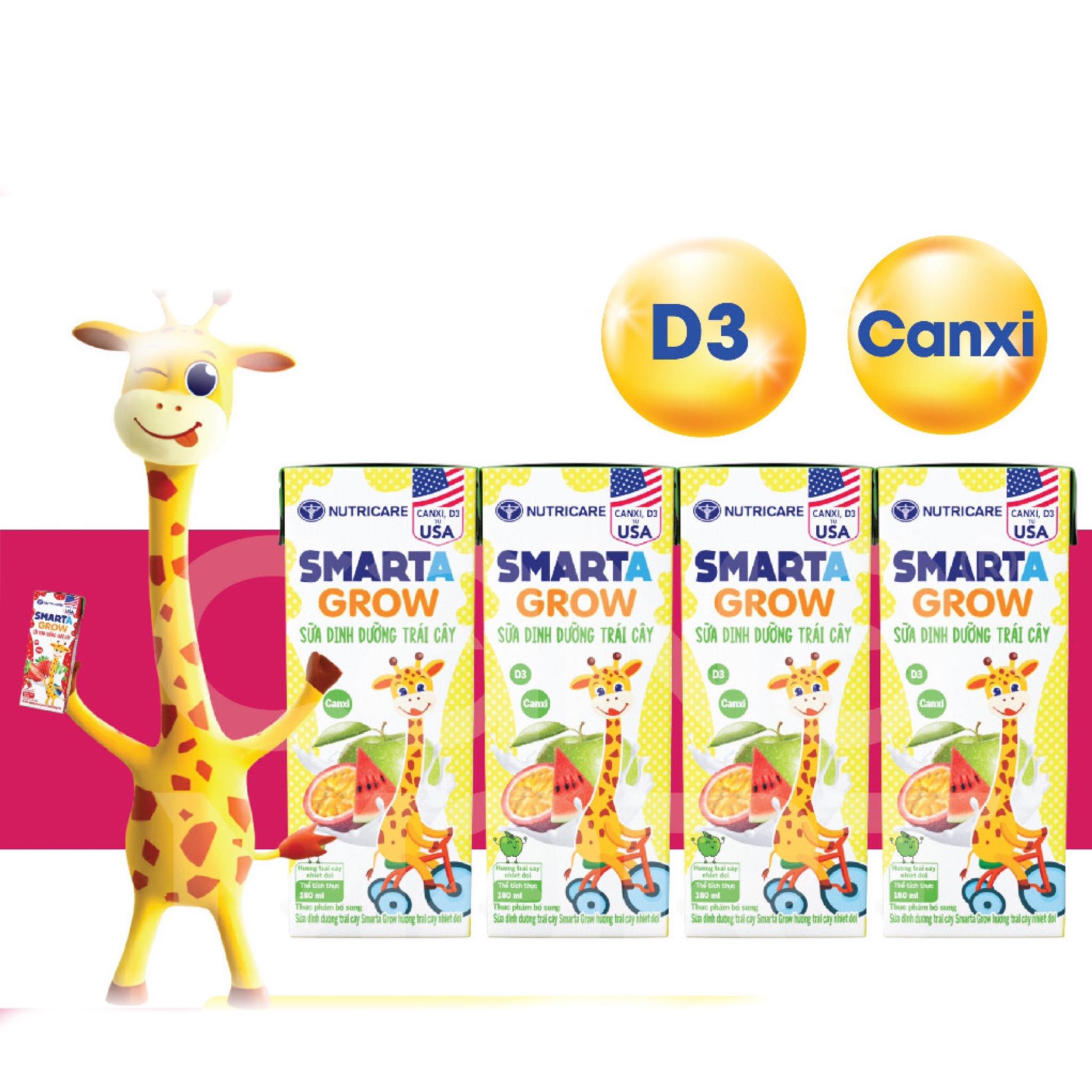 Thùng sữa dinh dưỡng trái cây SmartA Grow 180ml