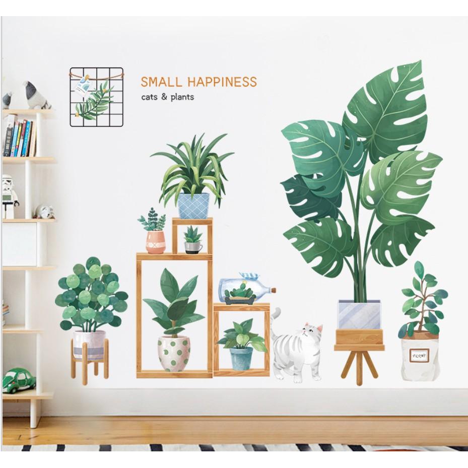 Decal trang trí tường - Nhiều châu cây xanh trang trí 04