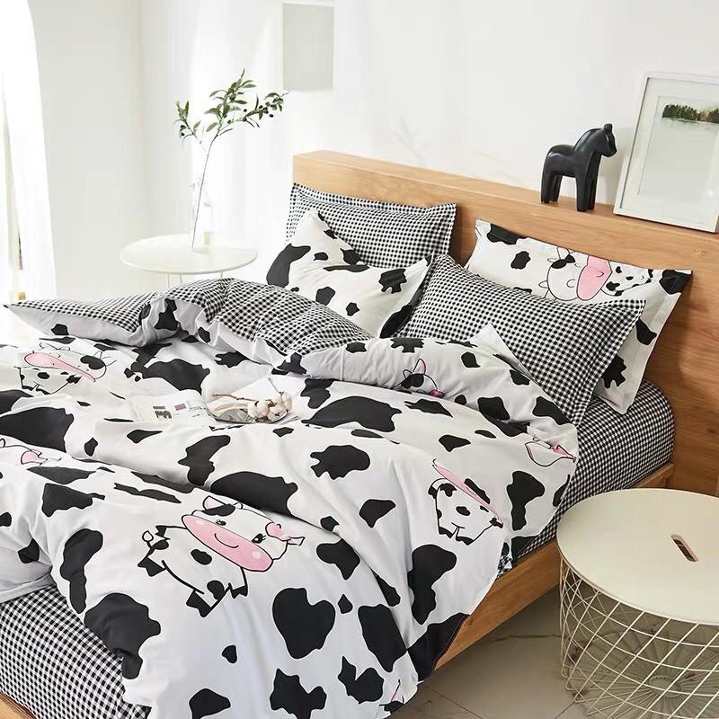 Bộ Chăn ga cotton poly Emmidecor - mẫu bò sữa trắng