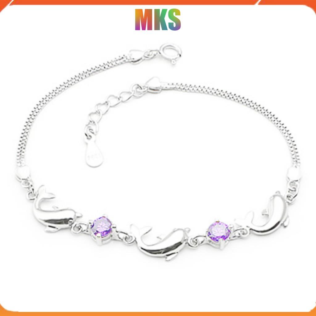 Lắc tay bạc nữ vòngtay nữ, trang sức nữ bạc ý S925 hoa tím xinh xắn phong cách Hàn Quốc