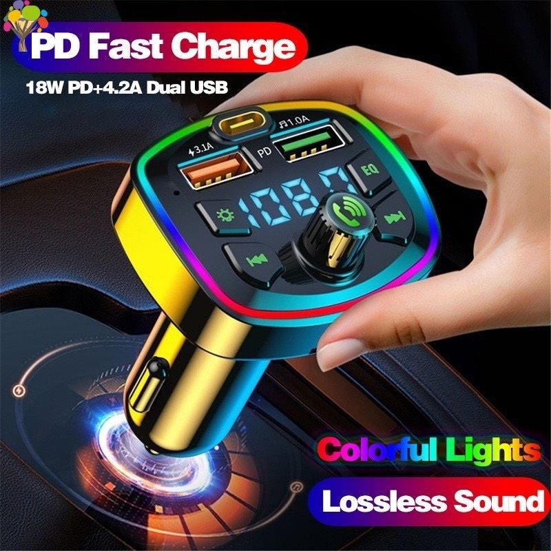 Tẩu Sạc Q7 5.0 Kiêm Máy Nghe Nhạc Mp3 Hai Cổng USB 3.1A Tích Hợp Đèn LED Cho Xe Hơi - hàng nhập khẩu