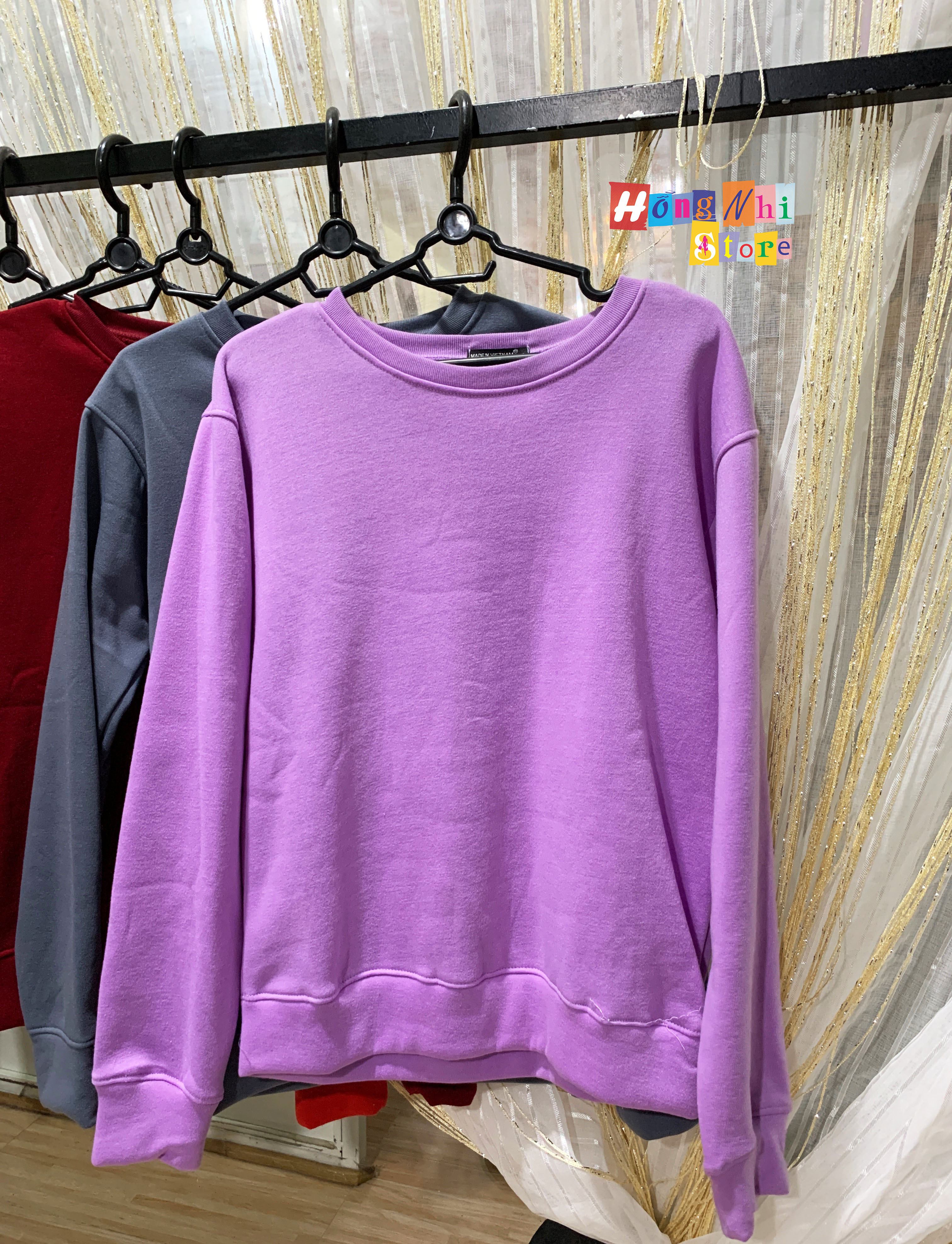 Áo Sweater Trơn Chất Nỉ Lót Bông Màu Tím Tươi - Sweater Unisex - MM