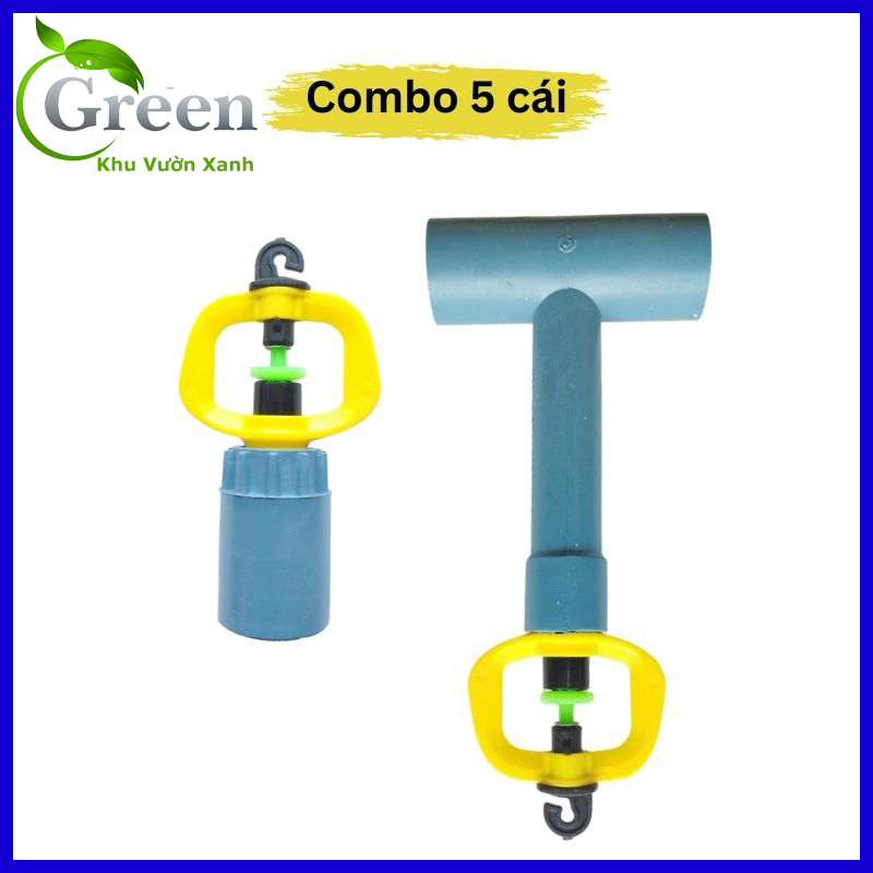 Combo 5 Béc Tưới Cây Bọc Inox 360 Độ Cao Cấp Nối Ống Phi 21mm Hoặc T Phi 21mm