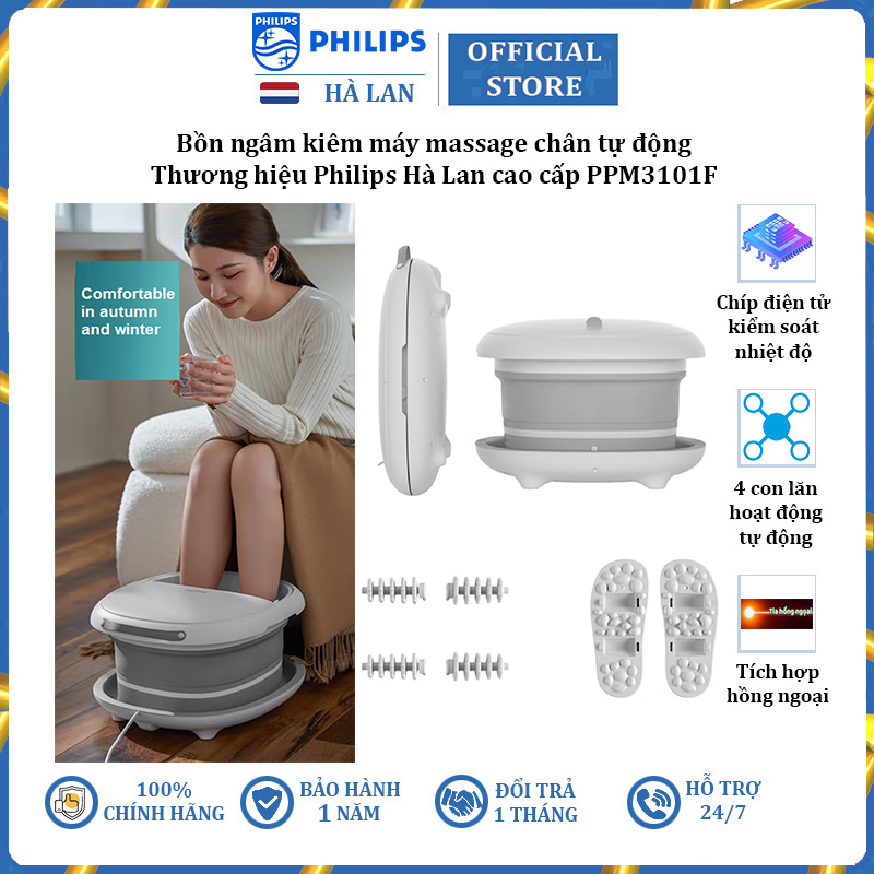 Bồn ngâm chân massage thương hiệu cao cấp Philips PPM3101F - Hàng Chính Hãng