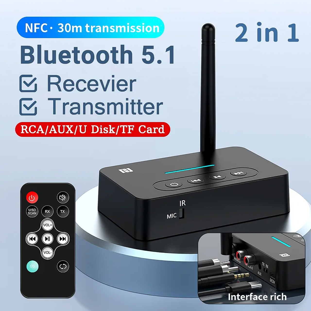 Hình ảnh Bộ thu phát bluetooth không dây Vinetteam NFC D6/D400 cho loa và amply bộ chuyển đổi âm thanh bluetooth 5.1 hỗ trợ AUX/RCA/USB U-Disk/TF có điều khiển  từ xa - hàng chính hãng