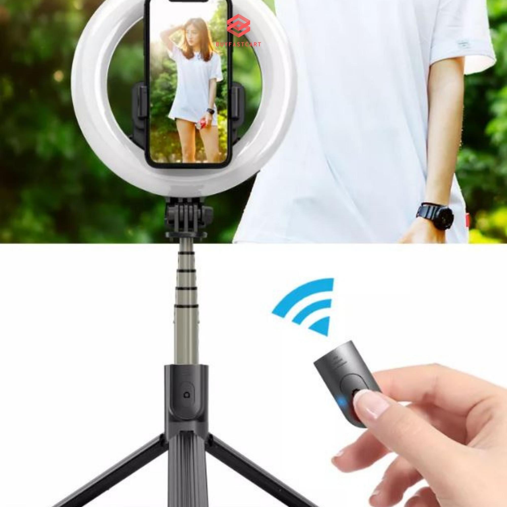 Gậy tự sướng chống rung Buyfastcart L07 kiểu gimbal tripod dùng cho điện thoại, selfie chụp ảnh bằng remote Bluetooth 4.0 không dây có đèn LED 16cm siêu sáng - Hàng chính hãng