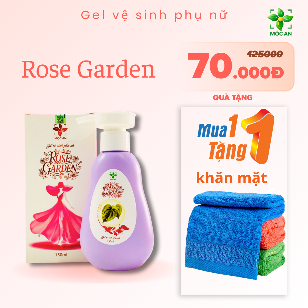 MUA 1 TẶNG 1 Dung Dịch Vệ Sinh ROSE GARDEN Hộp 150ml MỘC AN Thành Phần Lá Trầu Không, Nha Đam, Tía Tô, Bạc Hà