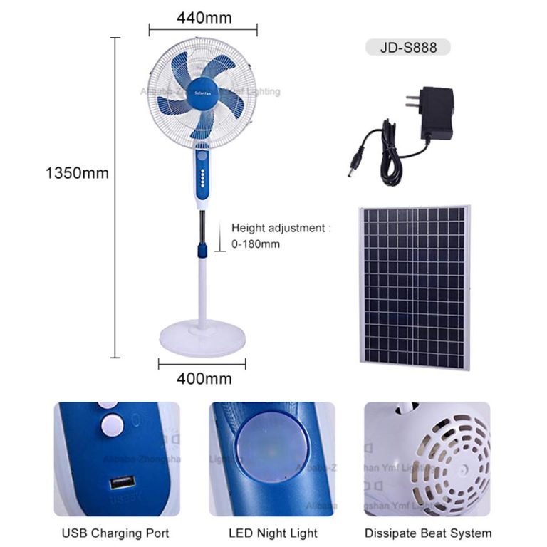 Quạt Đứng Tích Điện Năng Lượng Mặt Trời Jindian công suất 25w -Mã JD198LL- Hàng Chính Hãng