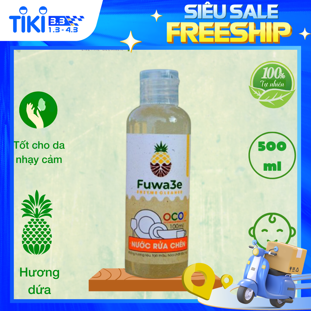 Nước rửa chén hữu cơ Fuwa3e organic Enzyme sinh học 100ml an toàn cho bé bảo vệ da tay