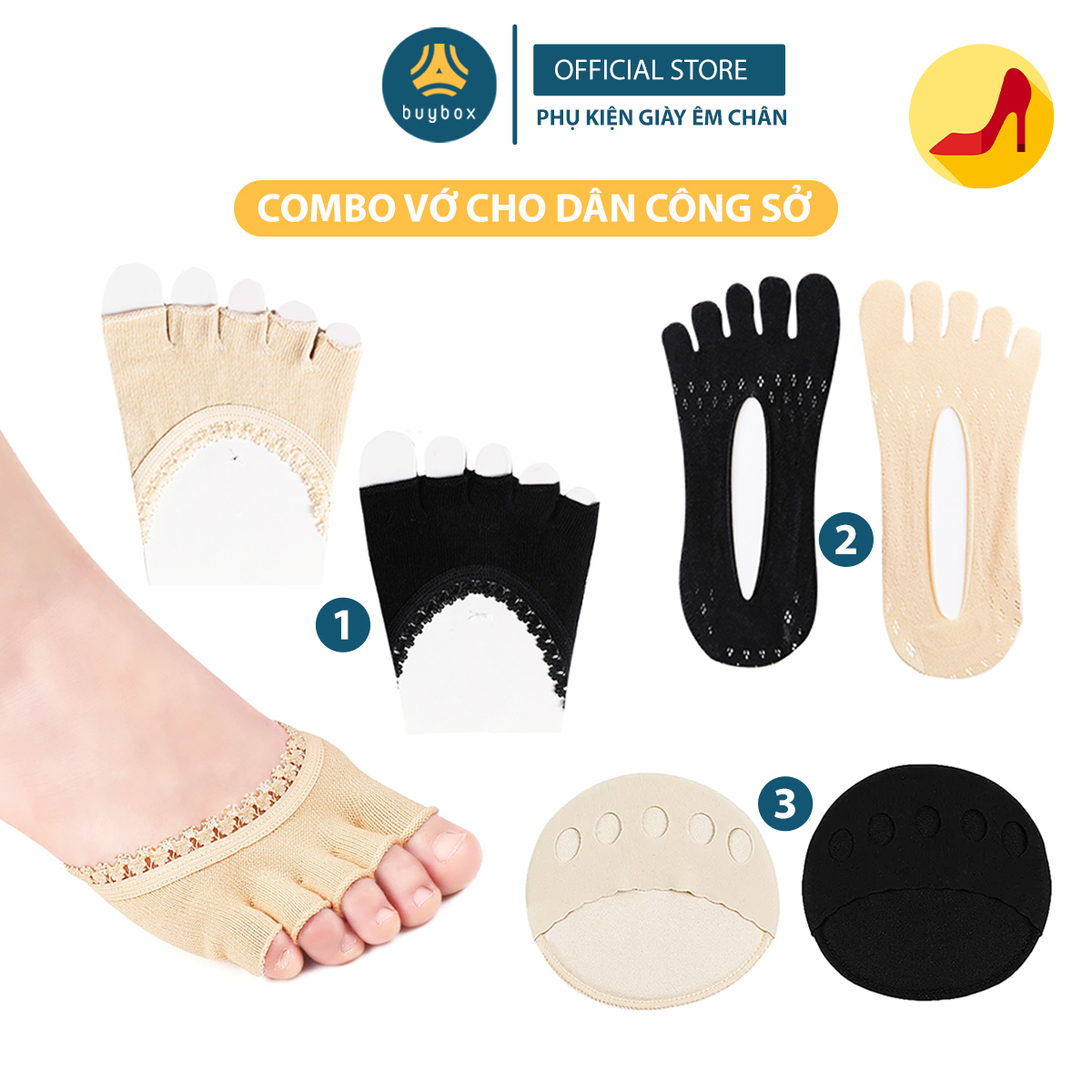 Combo vớ cao gót, vớ lười, đệm êm bàn chân cho người thường xuyên mang giày cao gót - Buybox - BBPK284_BBPK287_BBPK339