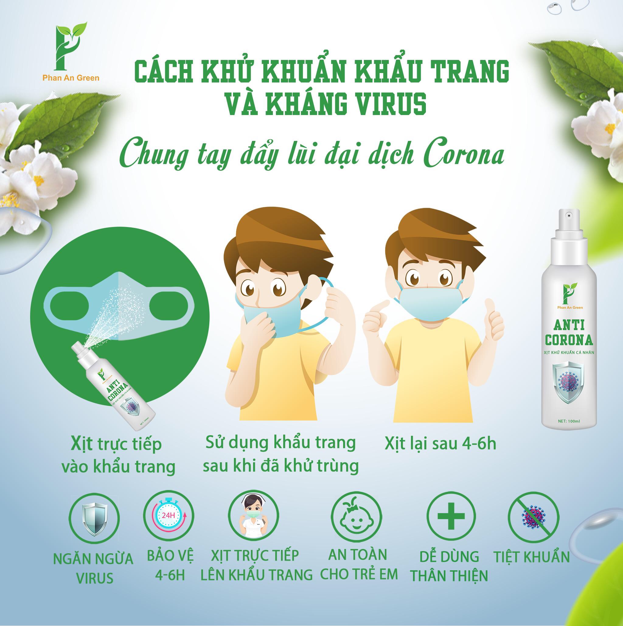 Combo 2 chai Xịt Kháng Khuẩn Cá Nhân Nước rửa tay khô ANTI CORONA 100ml Xịt được lên Khẩu Trang