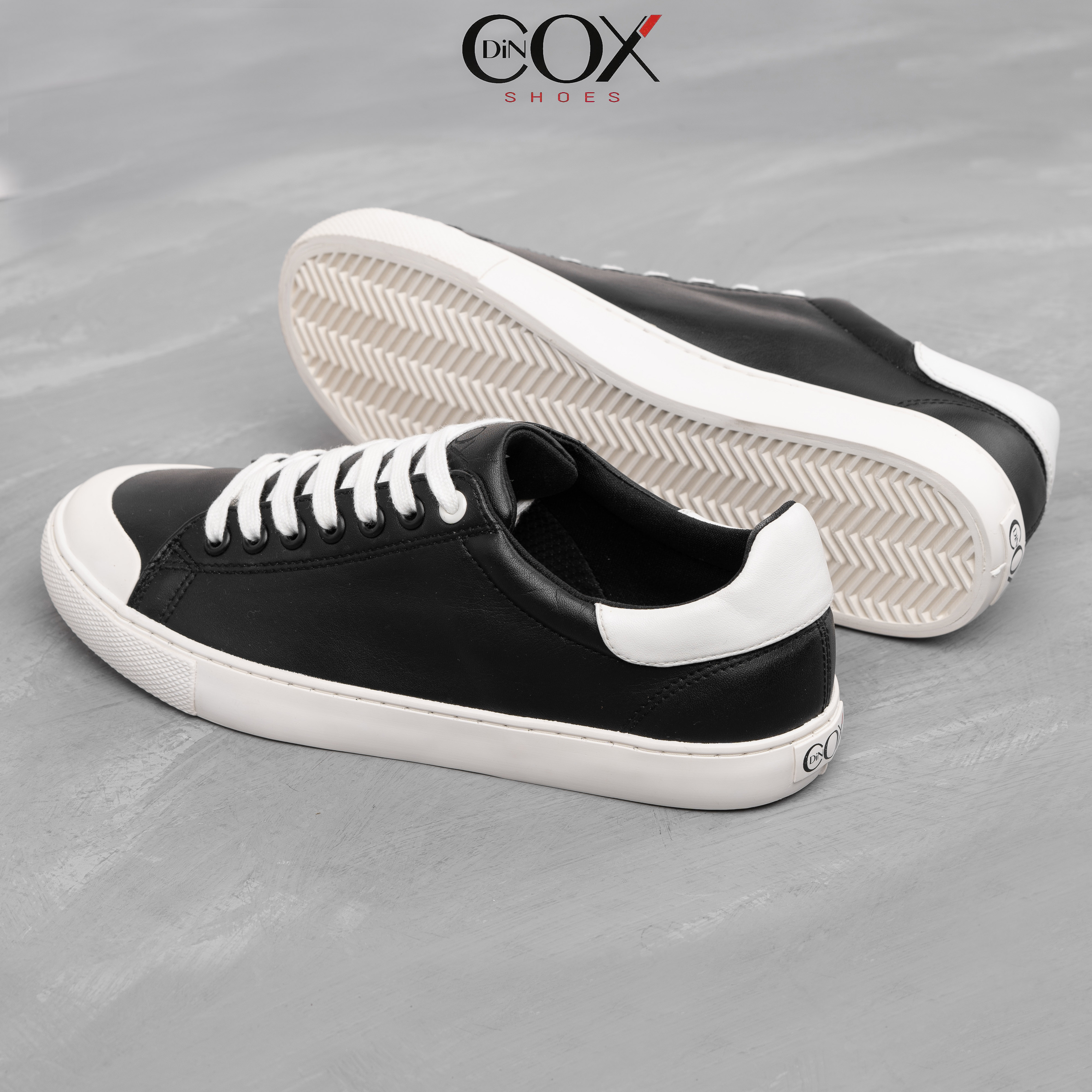 Giày Sneaker Da Nam DINCOX C13 Cách Điệu Sáng Tạo Black/White