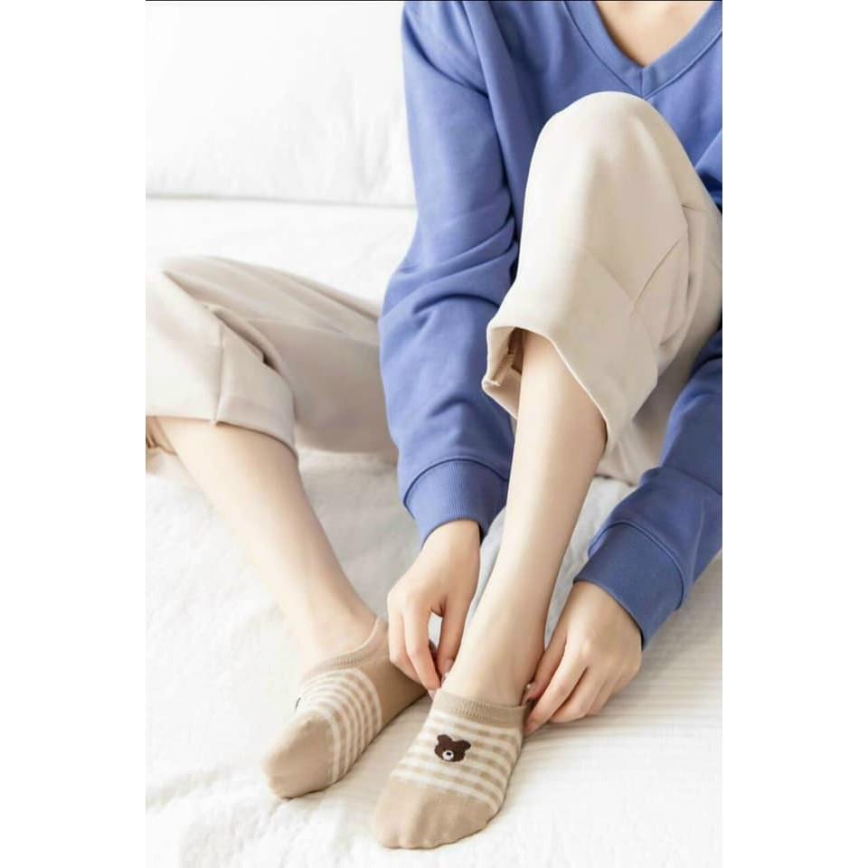 LỐ 10 ĐÔI TẤT HÀI DỆT KIM HOA VĂN DÀY DẶN CHO NỮ
