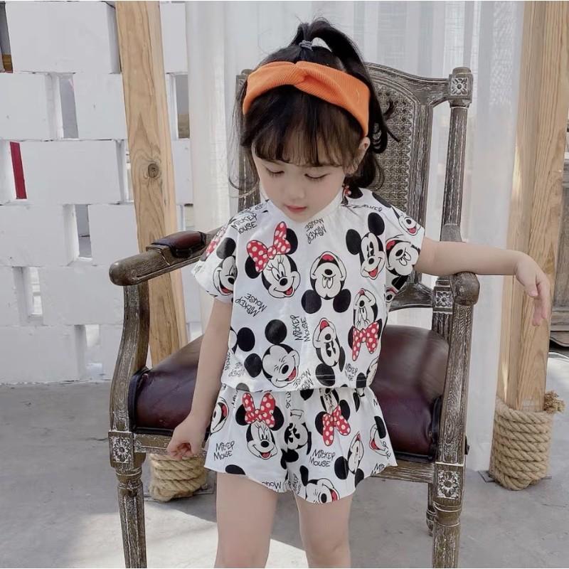 Bộ Mickey 2 Màu Hồng - Trắng Chất Cotton Giấy Siêu Xinh Cho Bé Gái -Nhà Cam