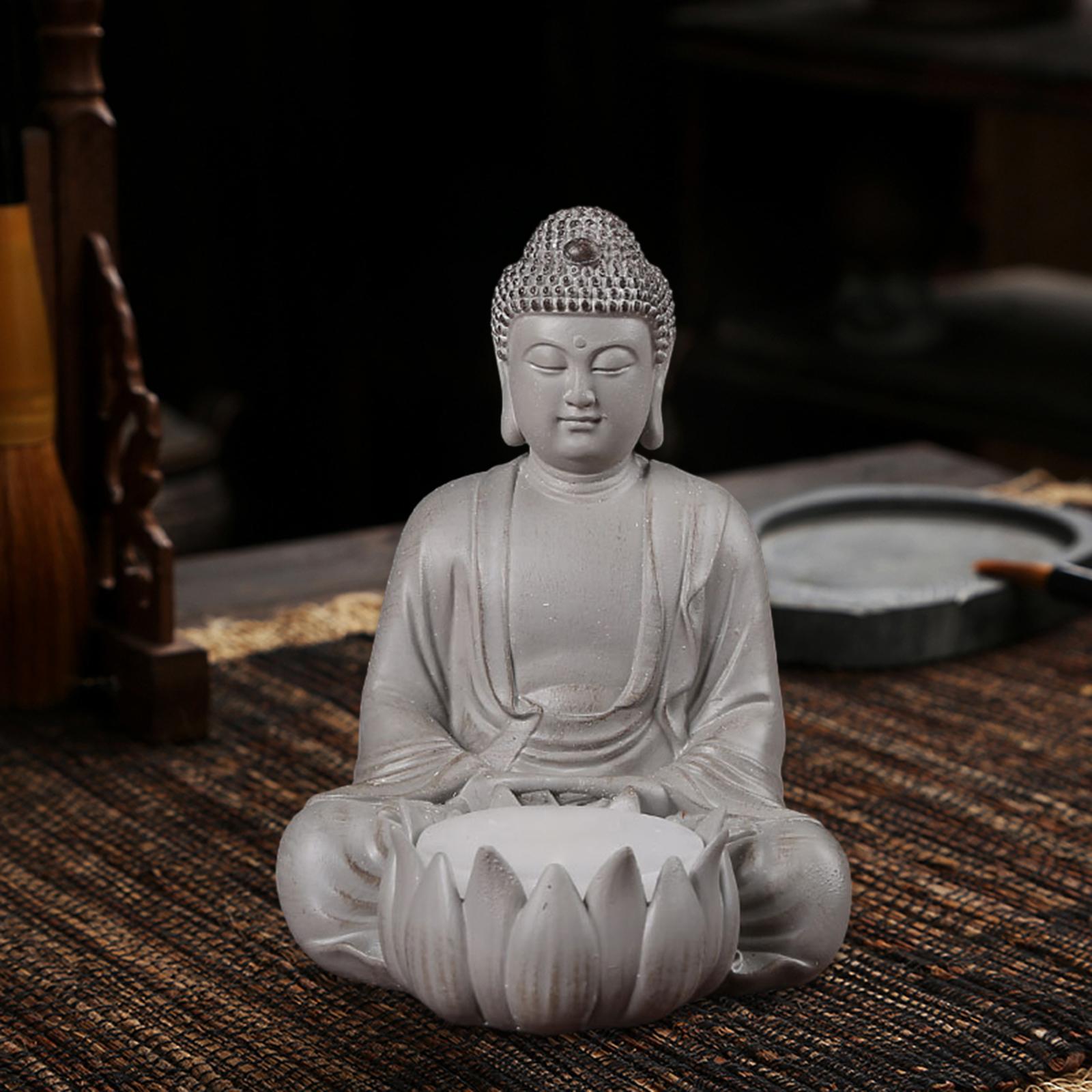Lotus Buddha Statue Candle Holder Decorative Prop Hand Carved Resin Figurine