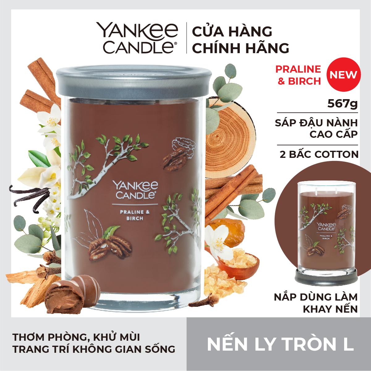 Nến ly tròn sáp đậu nành Yankee Candle size L (567g) - Praline & Birch