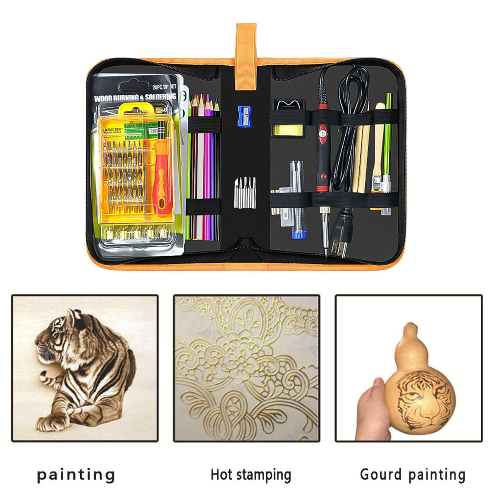 Wood Burning Kit Adults Solder Wire Stencils 220-480°C DIY Accessories W/Carrying Case Pyrography Pen Brush Wood Burning Tool for Soldering Carving