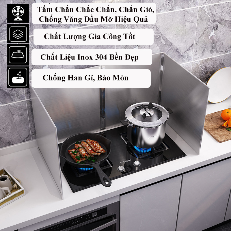 Tấm Chắn Gió Bếp Chống Văng Dầu Mỡ KUNBE Chất Liệu Inox 304 Chắc Chắn Bền Đẹp, Chắn Gió Hiệu Quả