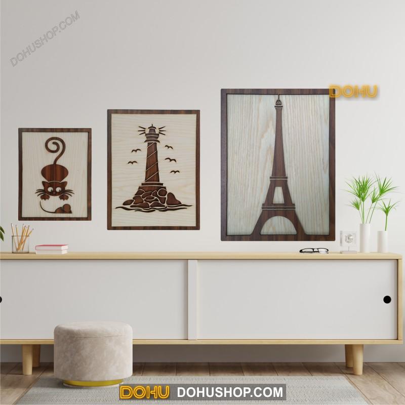 Tranh Treo Tường Bằng Gỗ Handmade DOHU018: Tháp Eiffel - Thiết Kế Đơn Giản, Độc Đáo, Sang Trọng