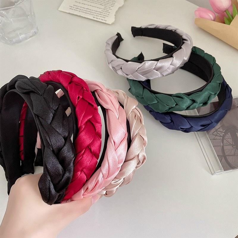 Bờm tóc trơn tết lụa satin nữ tính