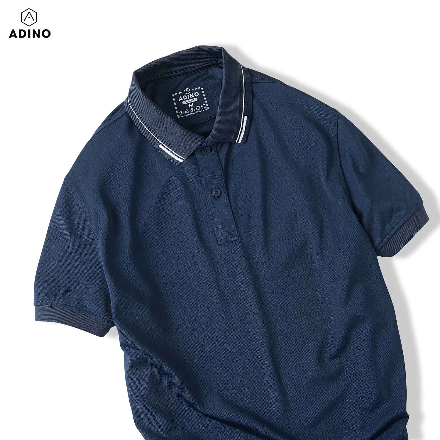 Áo polo nam màu xanh đen phối viền ADINO vải polyester cotton mềm mịn dáng slimfit công sở trẻ trung AP96