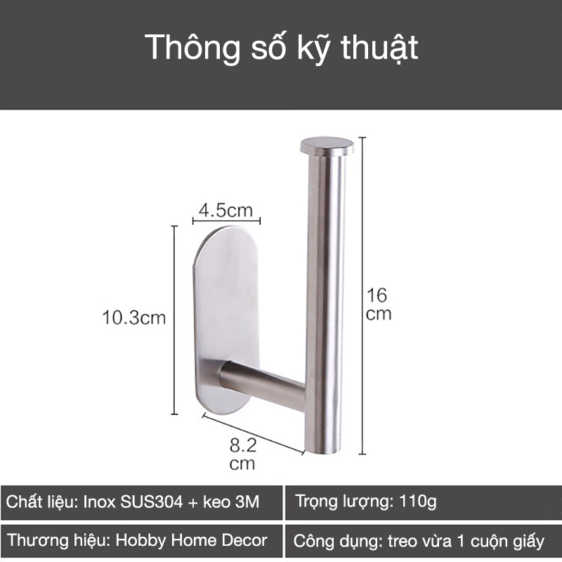 Móc treo cuộn giấy vệ sinh Inox 304 dán tường Hobby home decor G5